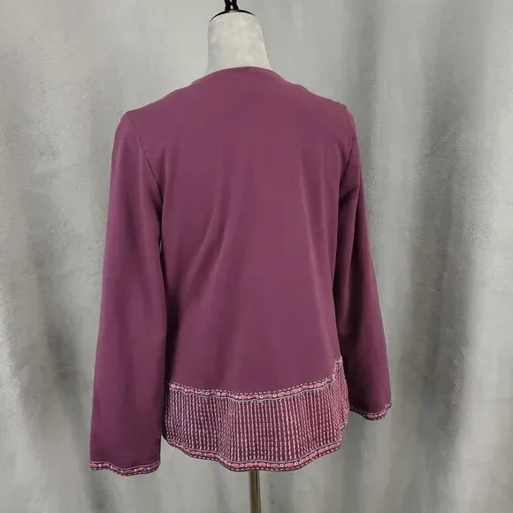 Soft Surroundings Cardigan Jacket Womens Small Purple Blazer Embroidered Flowers - Picture 3 of 13